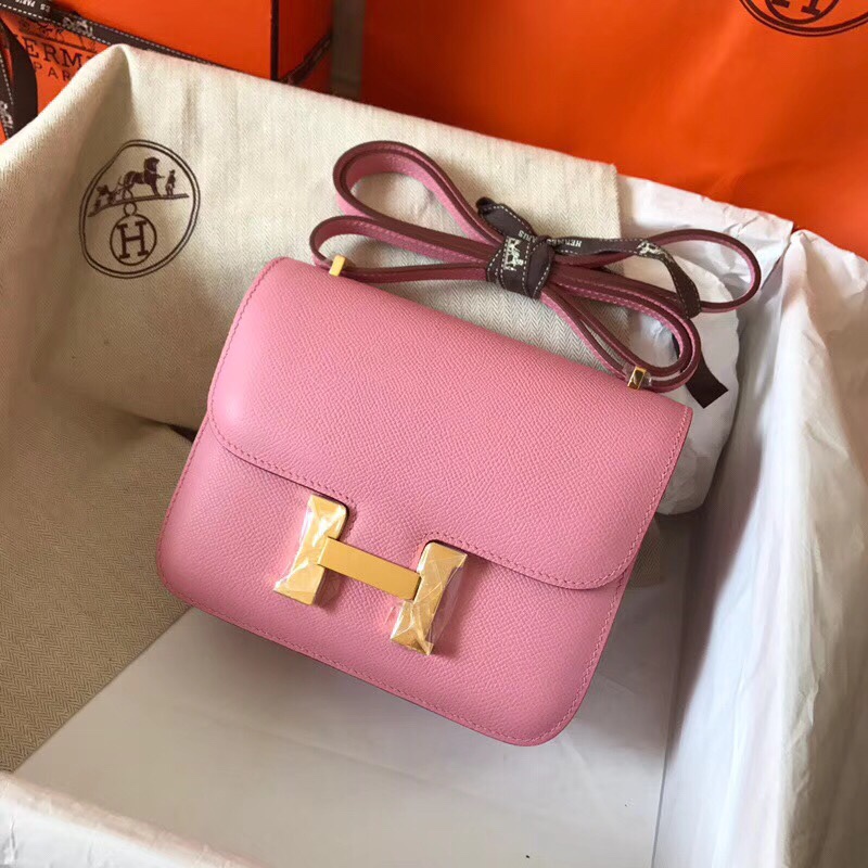 Hermes Constance 24cm Shoulder Bag In Rose Pink Epsom Leather